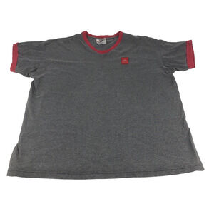 Vintage Nike Men's Shirt V-Neck Sportswear Puffer Patch Logo Large Gray & Red